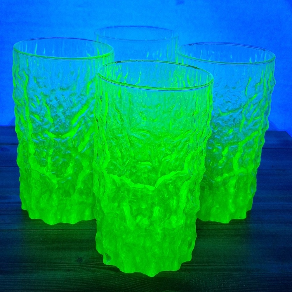 4 Selezione IVV Glacier Ice Bark Tumbler Uranium Vaseline Glow Italian Art Glass
